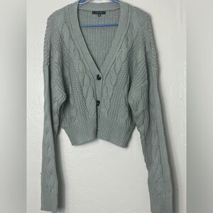 Women's Cable Knit Cardigan Sweater - Gray Medium
